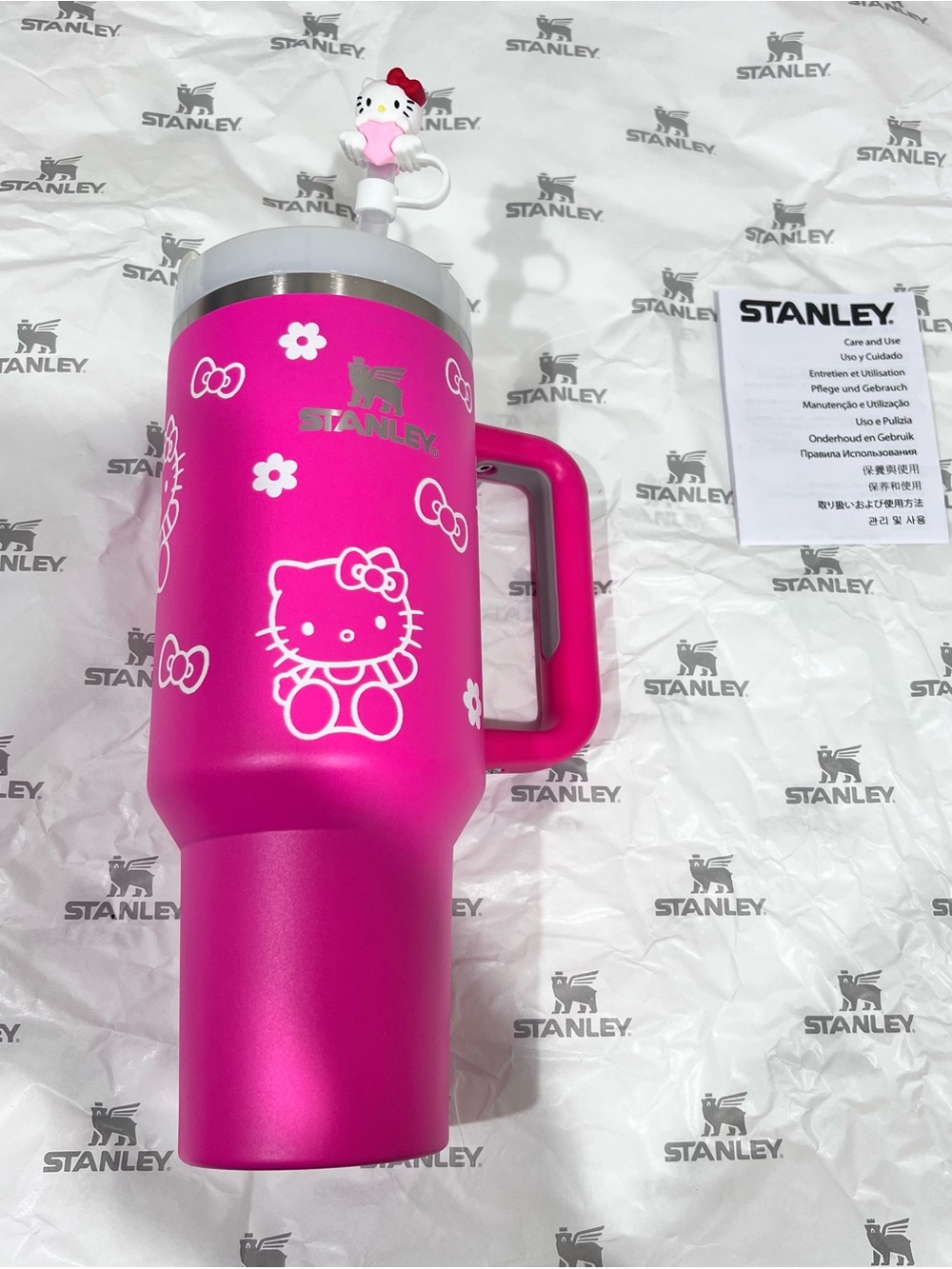 Stanley Pink and White Travel Tumbler  Straw & Lid